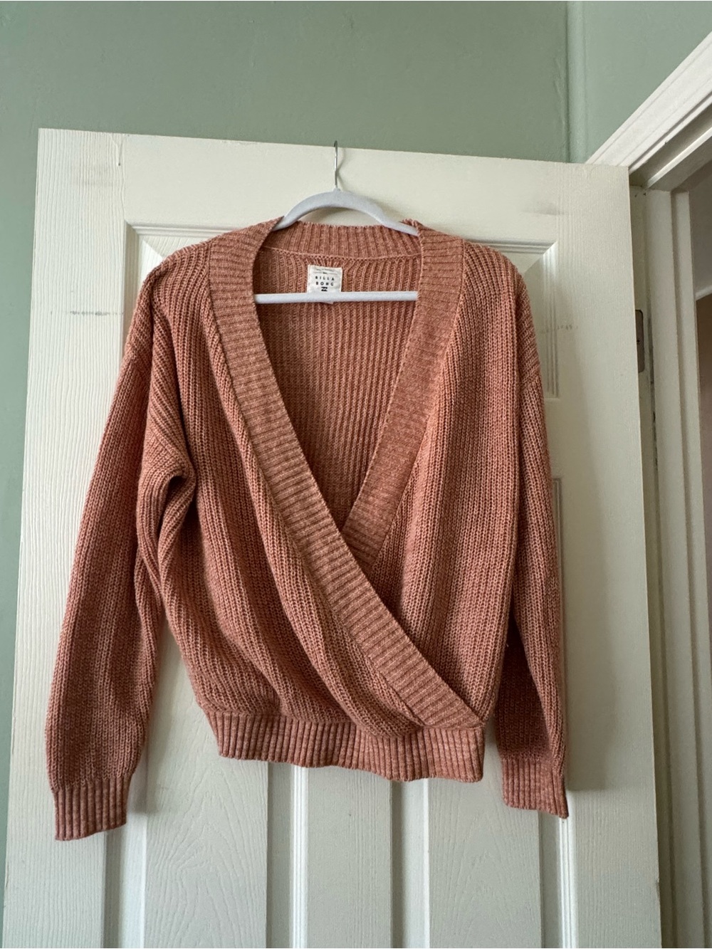 Billabong Ribbed Wrap V-Neck Sweater in Dusty Rose